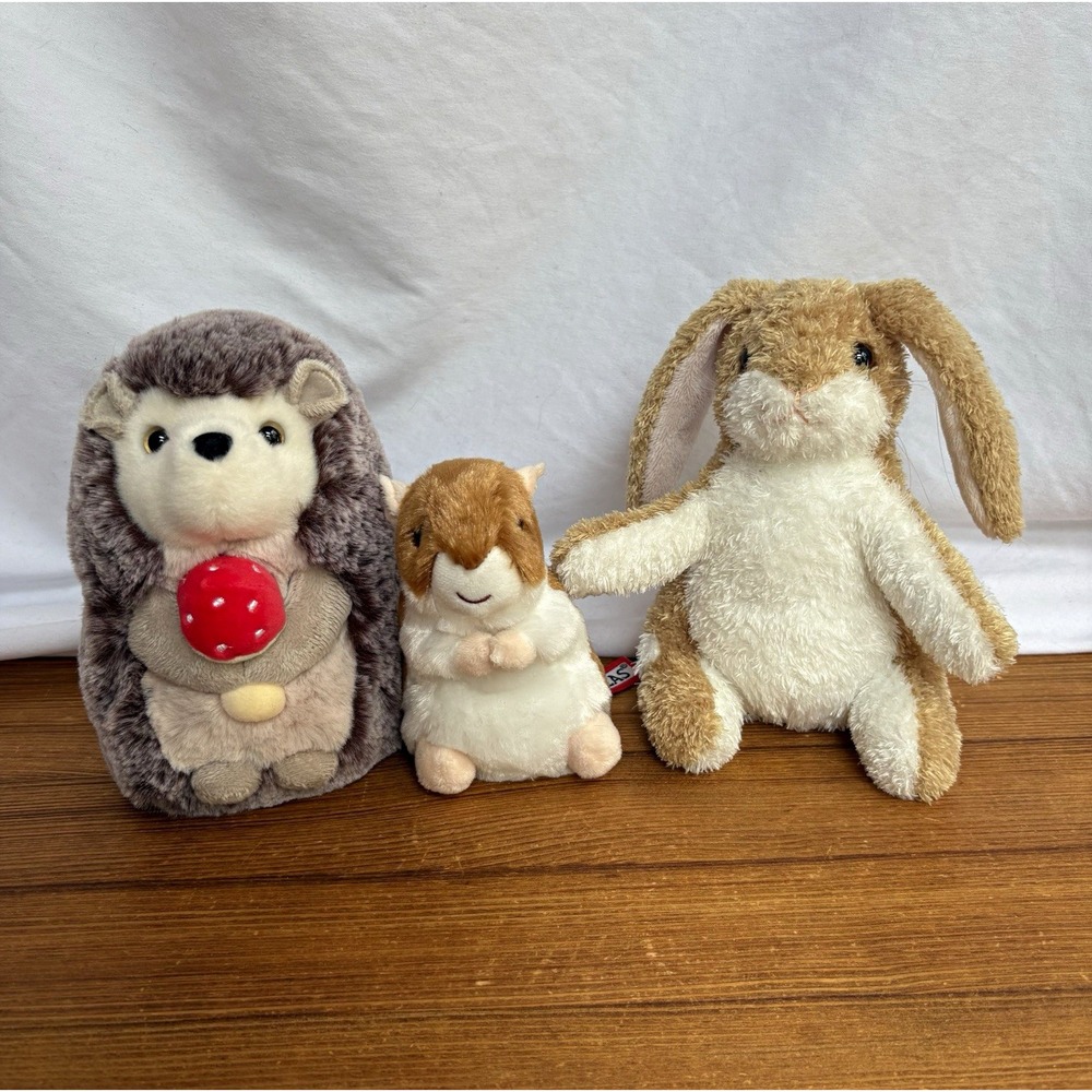Douglas Plush Hedgehog Bunny Rabbit & Hamster Animal Lot 3 Small Stuffed Animals